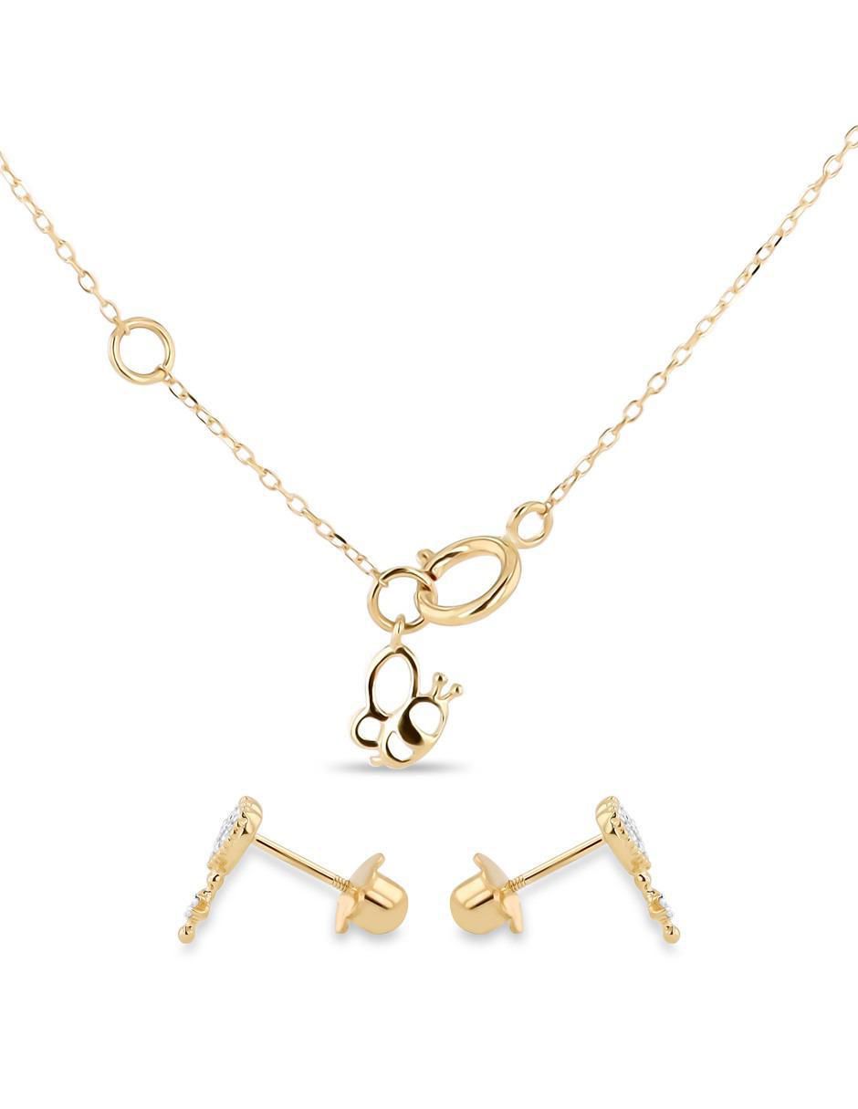 Aretes y collar de corazón de oro amarillo 14 k diamante