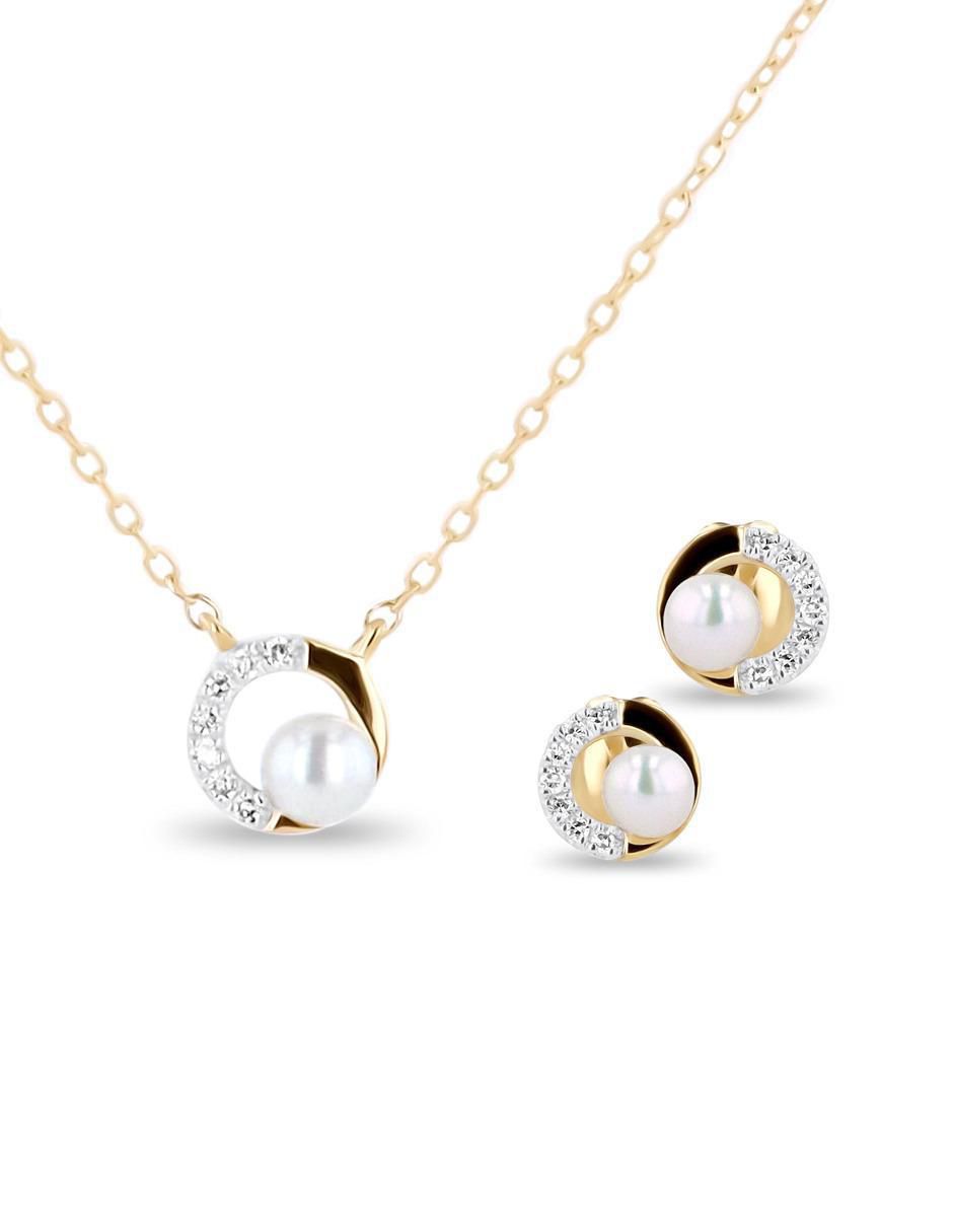 Aretes y collar circular de oro amarillo 14 k diamante Aretes y collar circular de oro amarillo 14 k diamante