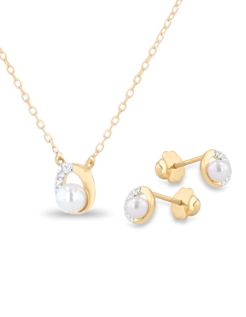 Aretes y collar circular de oro amarillo 14 k diamante 2
