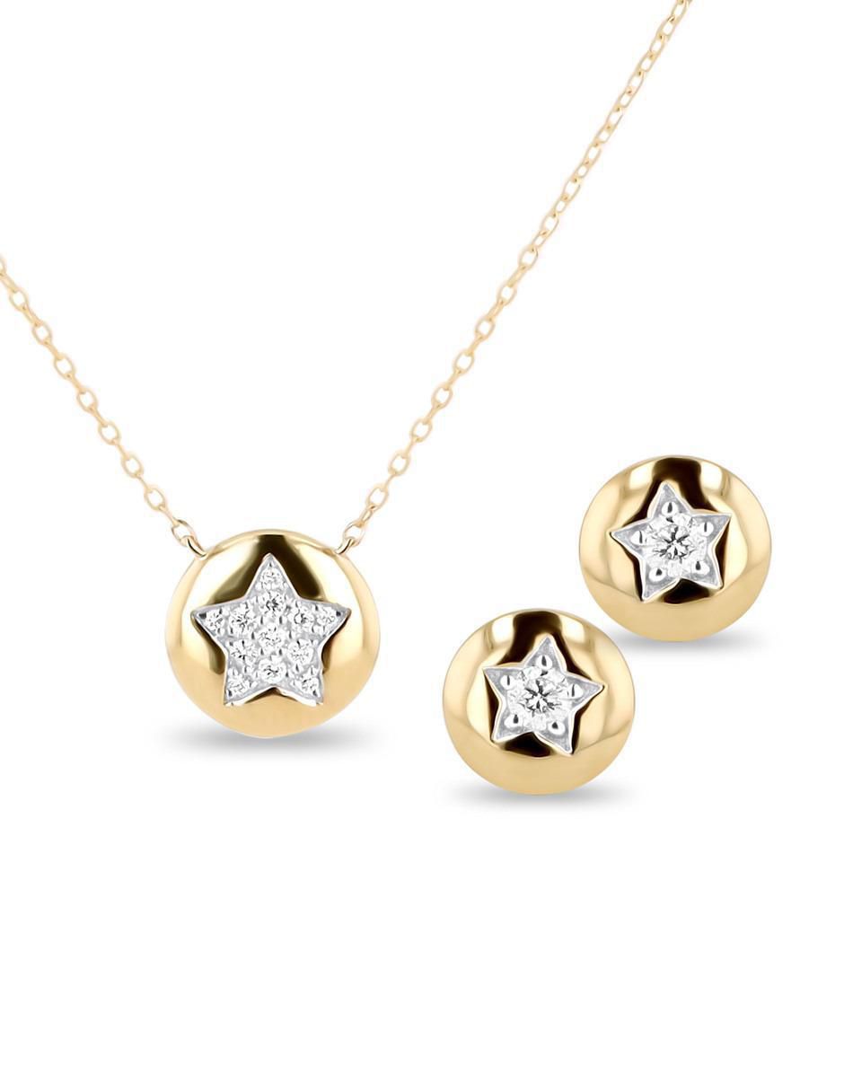 Aretes y collar de estrella de oro amarillo 14 k diamante Aretes y collar de estrella de oro amarillo 14 k diamante