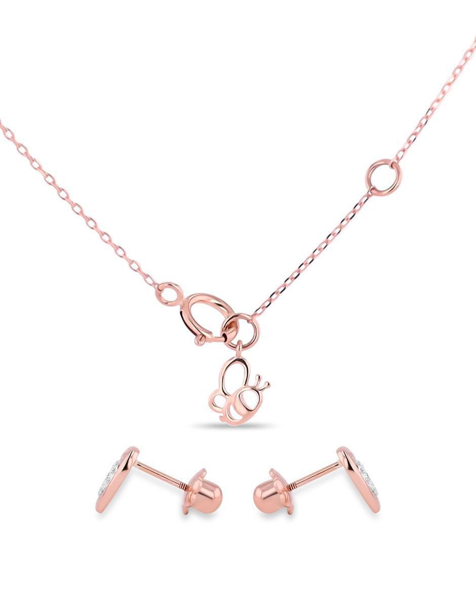 Aretes y collar de corazón de oro rosa 14 k diamante