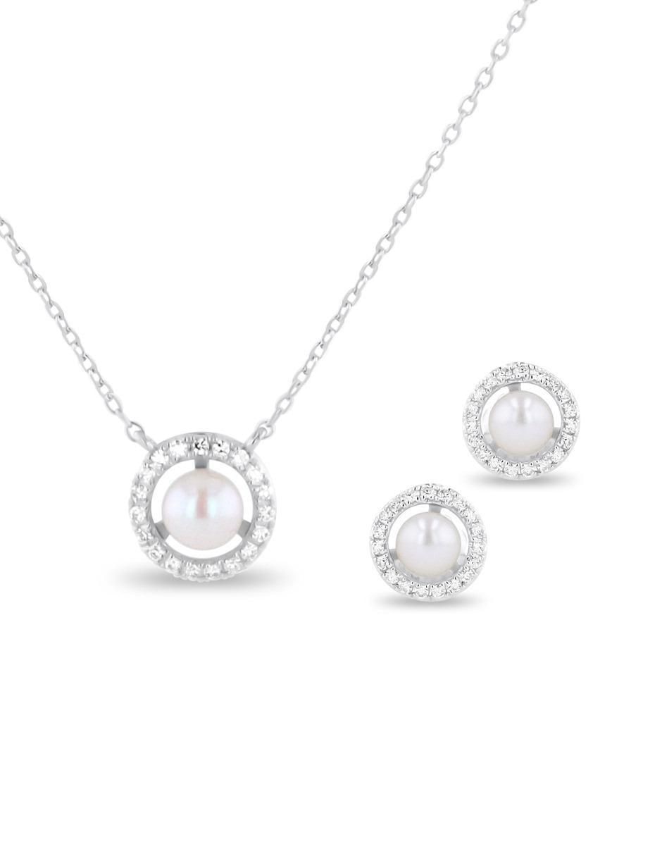 Aretes y collar circular de oro blanco 14 k diamante Aretes y collar circular de oro blanco 14 k diamante