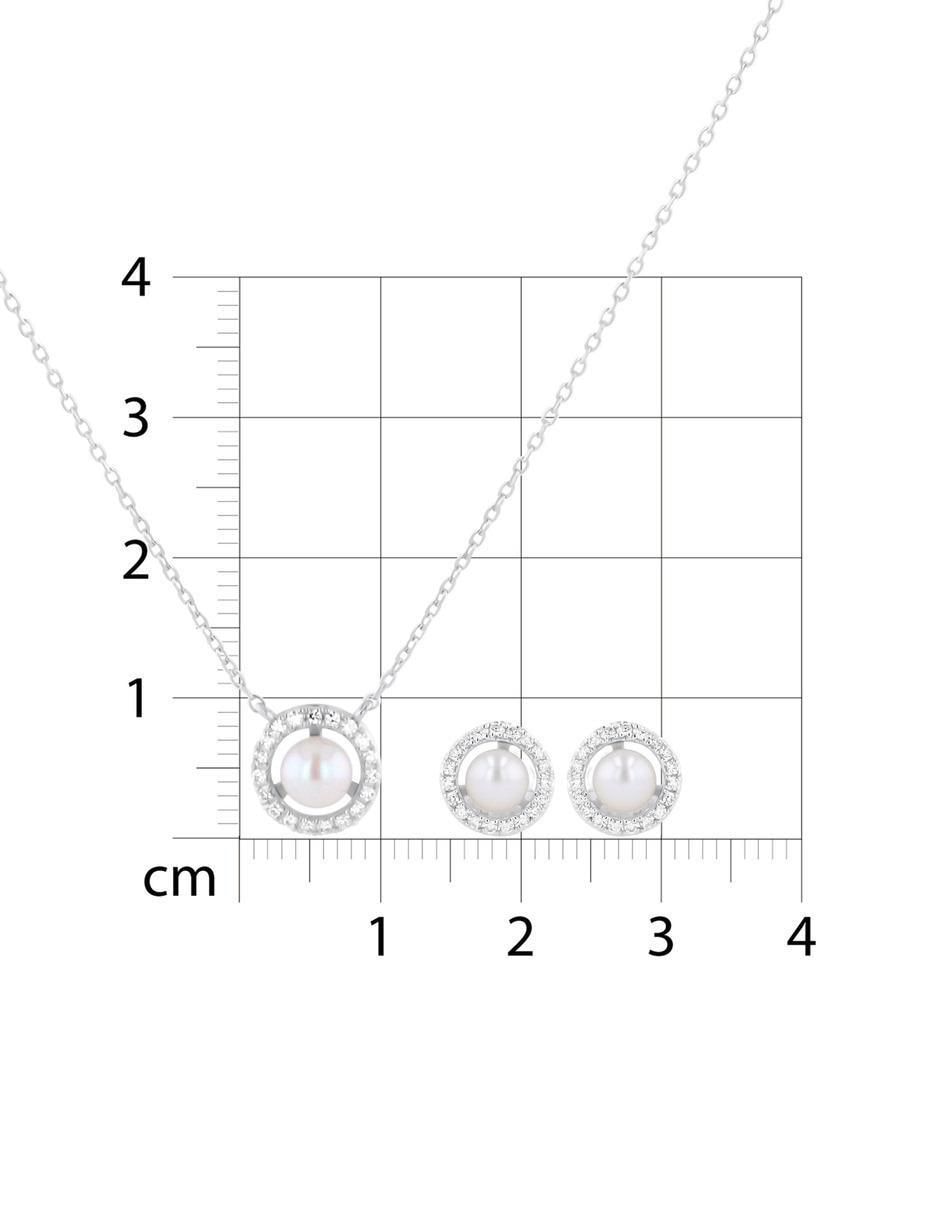 Aretes y collar circular de oro blanco 14 k diamante 5
