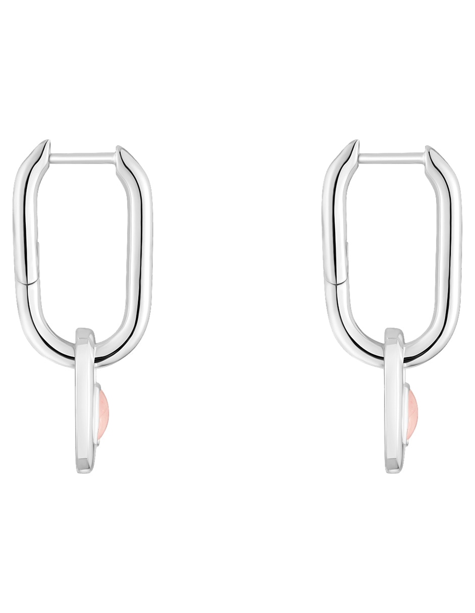Aretes de aro oso Camille de plata P 925 con acabado brillante cuarzo rosa 2