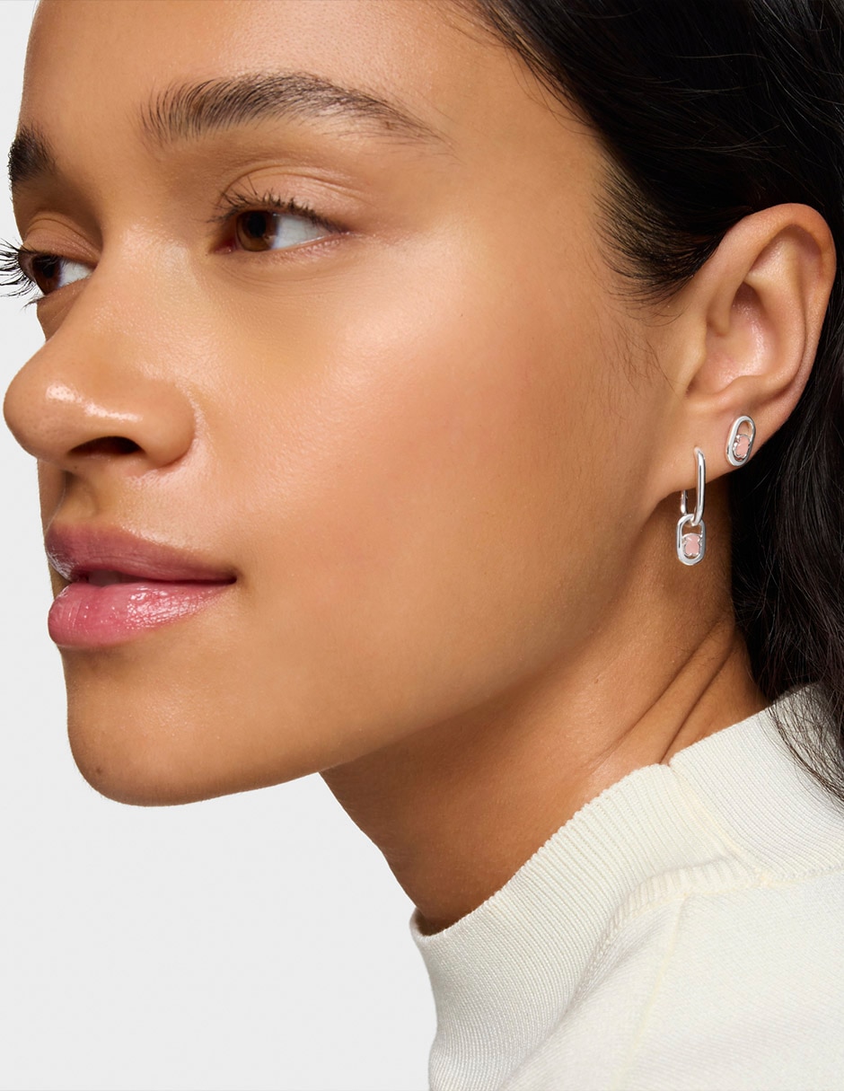 Aretes de aro oso Camille de plata P 925 con acabado brillante cuarzo rosa 5