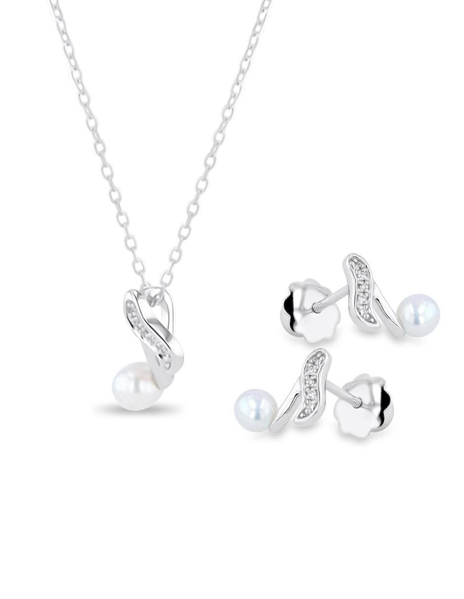 Aretes y collar de música de oro blanco 14 k diamante