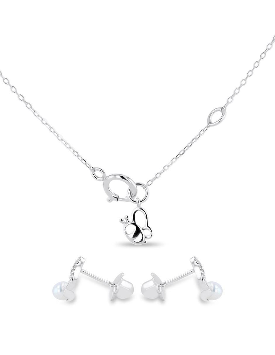 Aretes y collar de música de oro blanco 14 k diamante