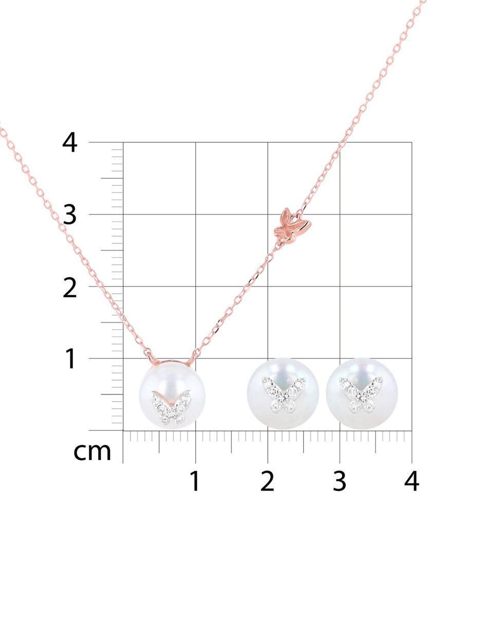 Aretes y collar de mariposa de oro rosa 14 k diamante 5
