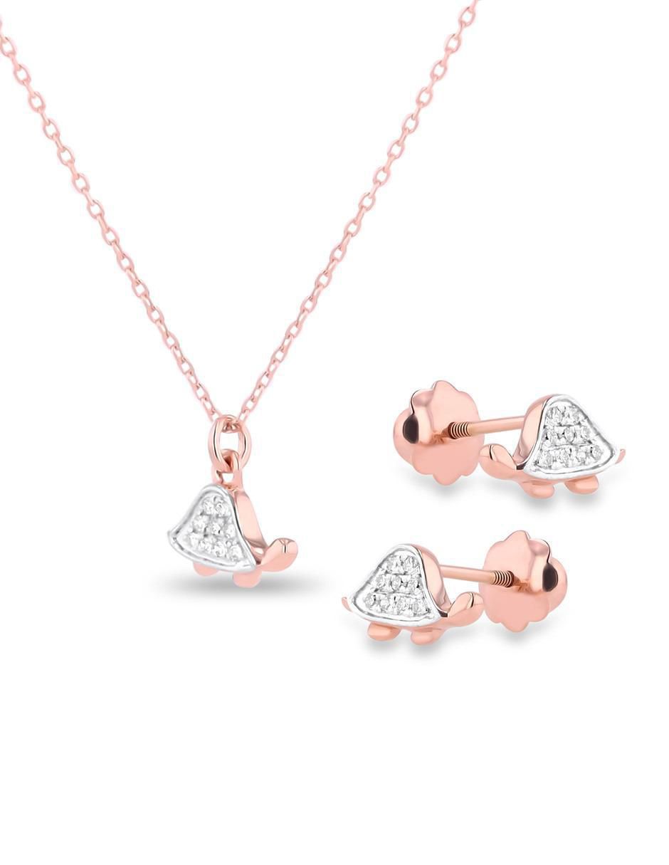 Aretes y collar de tortuga de oro rosa 14 k diamante 2
