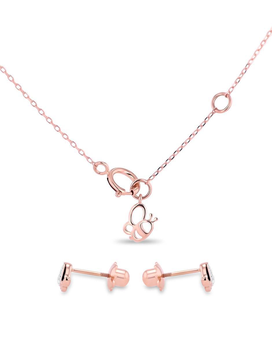 Aretes y collar de tortuga de oro rosa 14 k diamante 3
