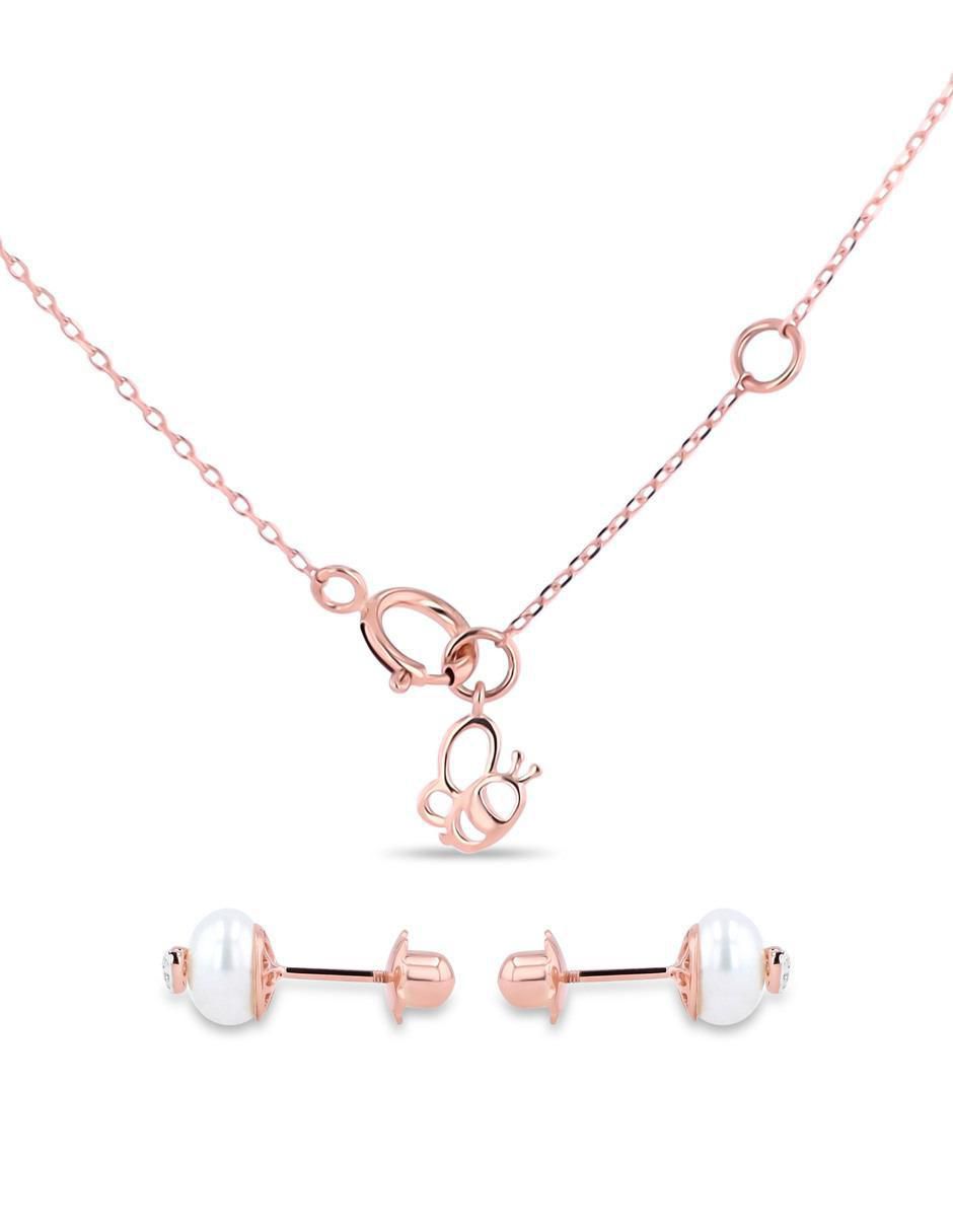 Aretes y collar de corazón de oro rosa 14 k diamante