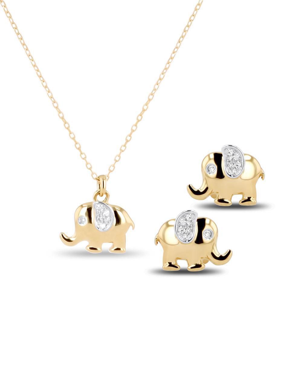 Aretes y collar de elefante de oro amarillo 14 k diamante 1