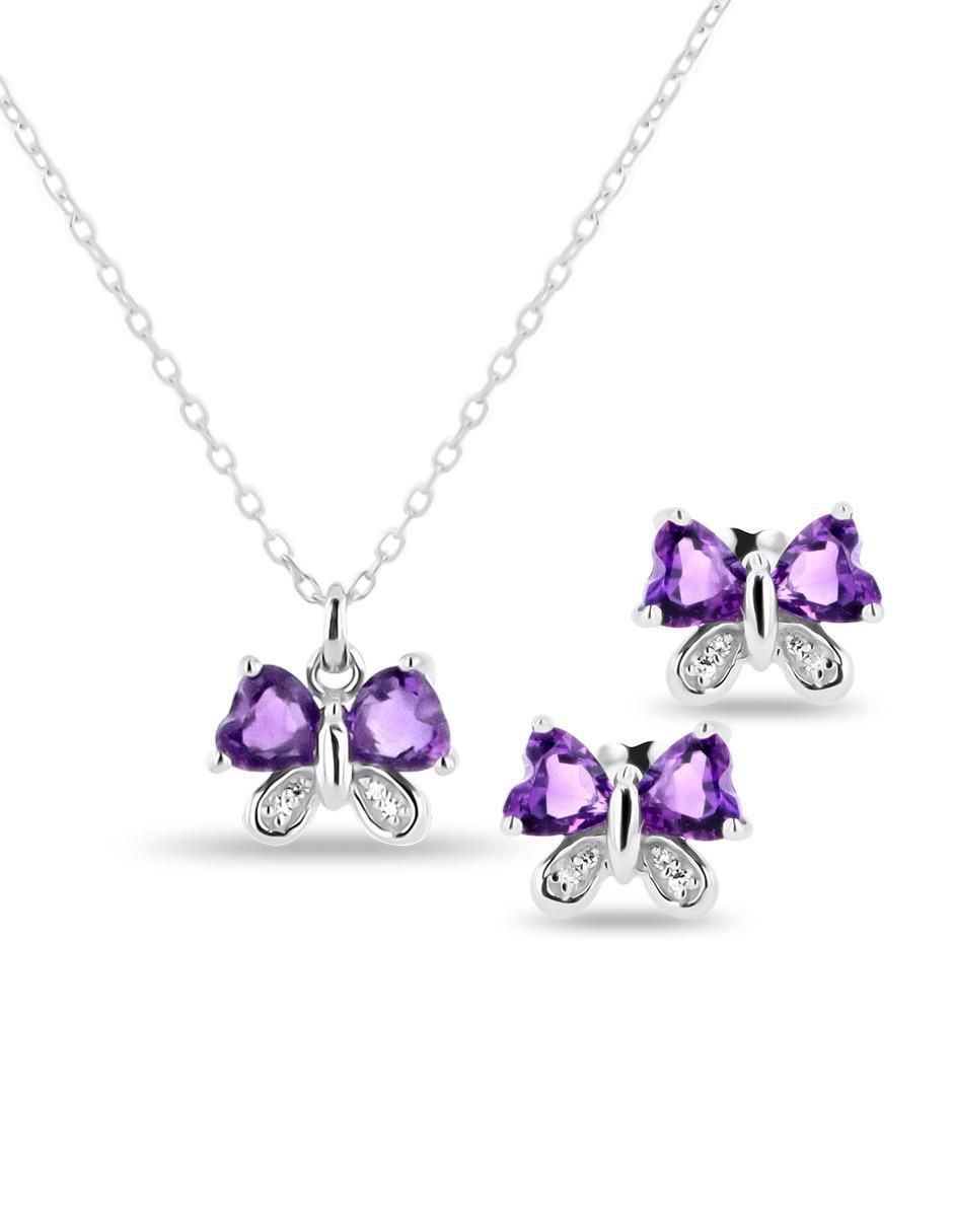 Aretes y collar de mariposa de oro blanco 14 k diamante