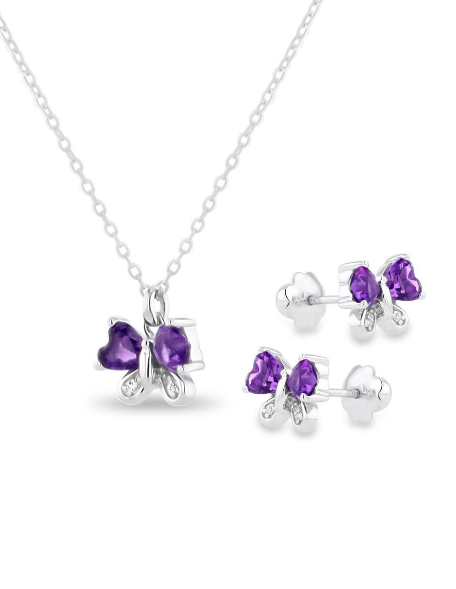 Aretes y collar de mariposa de oro blanco 14 k diamante 2