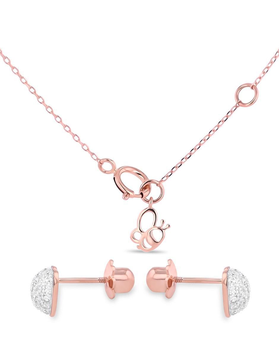 Aretes y collar de corazón de oro rosa 14 k diamante
