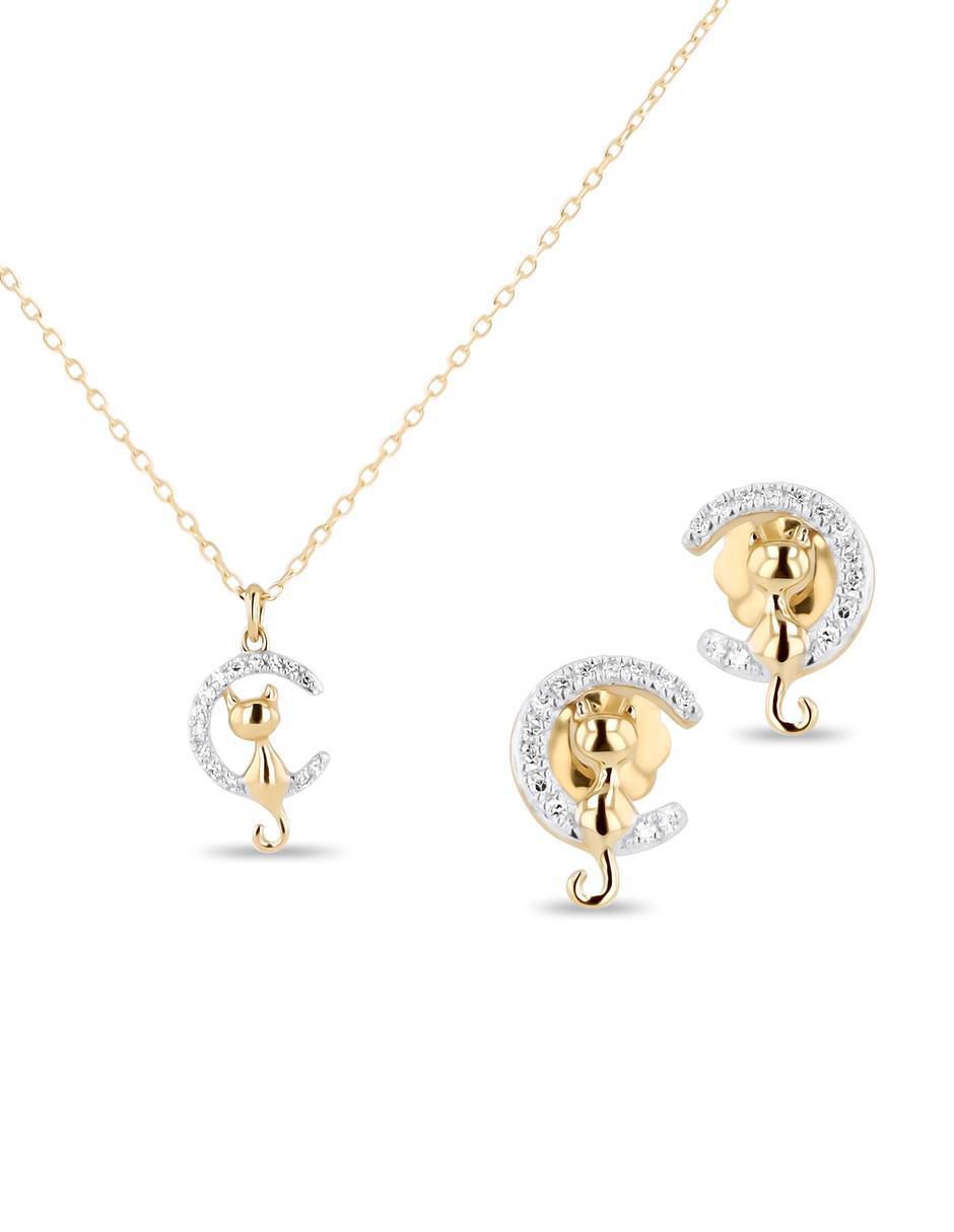 Aretes y collar de gato de oro amarillo 14 k diamante Aretes y collar de gato de oro amarillo 14 k diamante