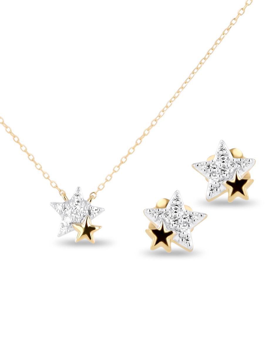 Aretes y collar de estrella de oro amarillo 14 k diamante Aretes y collar de estrella de oro amarillo 14 k diamante