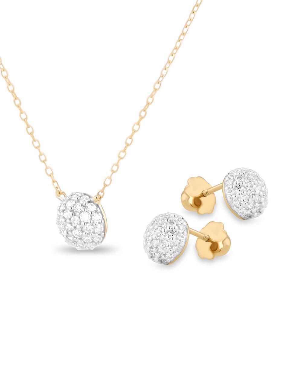 Aretes y collar redondo de oro amarillo 14 k diamante 2