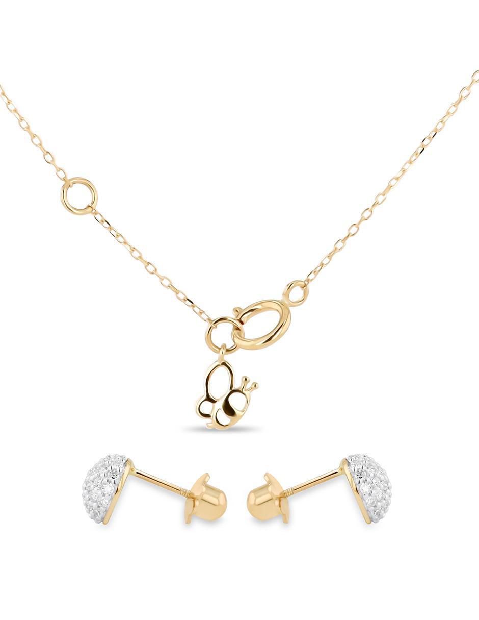 Aretes y collar redondo de oro amarillo 14 k diamante 3