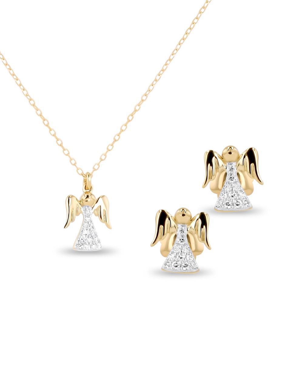 Aretes y collar de ángel Angel de oro amarillo 14 k diamante