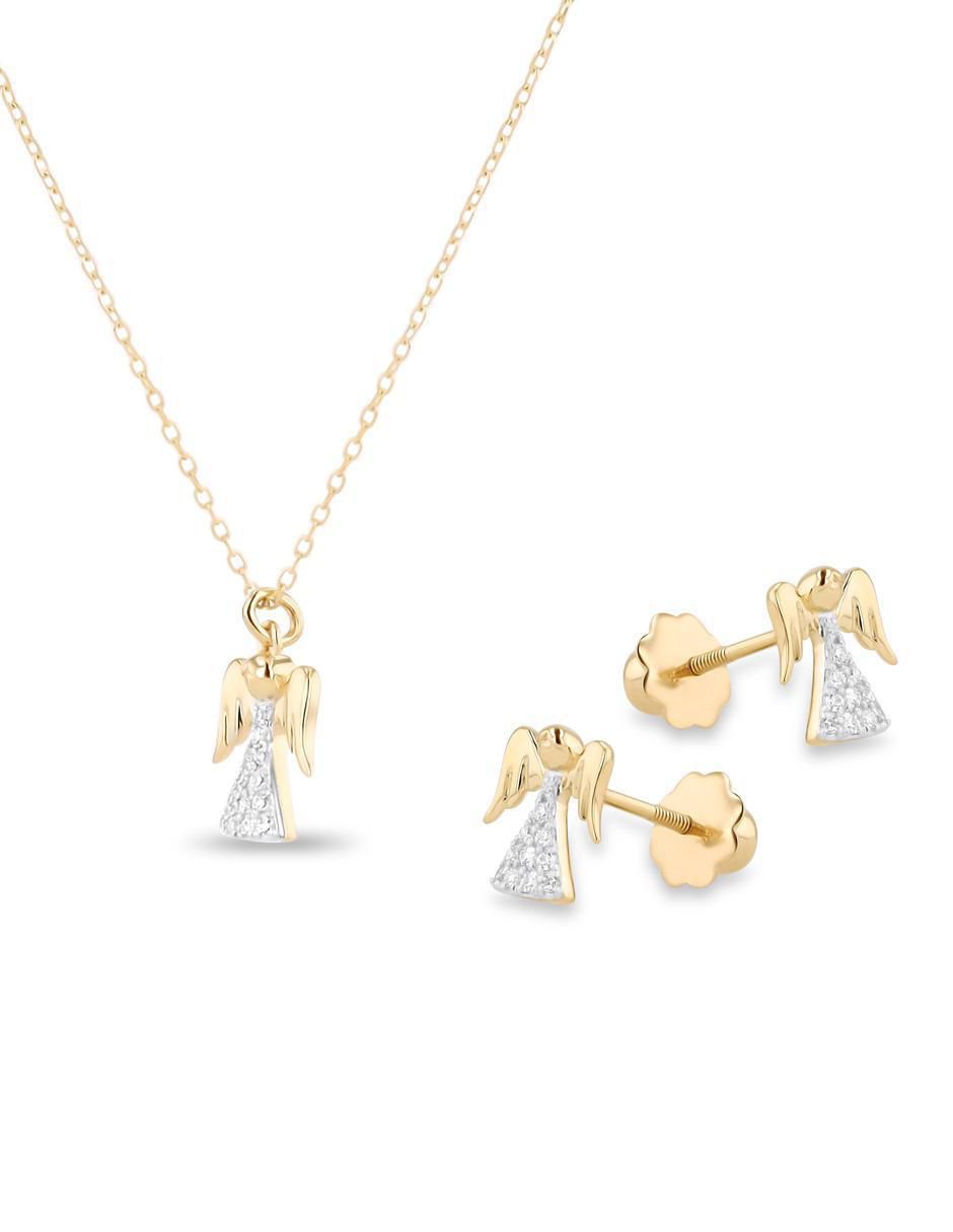 Aretes y collar de ángel Angel de oro amarillo 14 k diamante 2