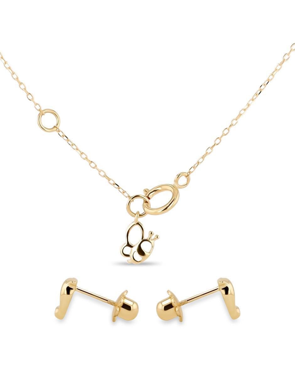 Aretes y collar de corazón de oro amarillo 14 k diamante