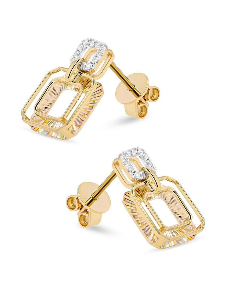 Broqueles cuadrados de oro amarillo 14 K con acabado brillante diamante 2