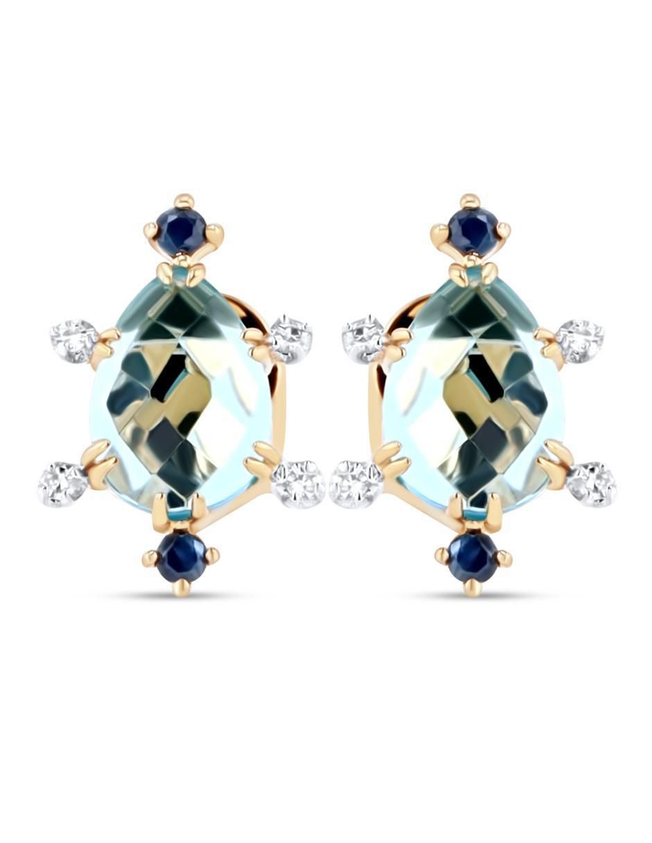 Aretes de gota de oro amarillo 14 K con acabado brillante diamante Aretes de gota de oro amarillo 14 K con acabado brillante diamante