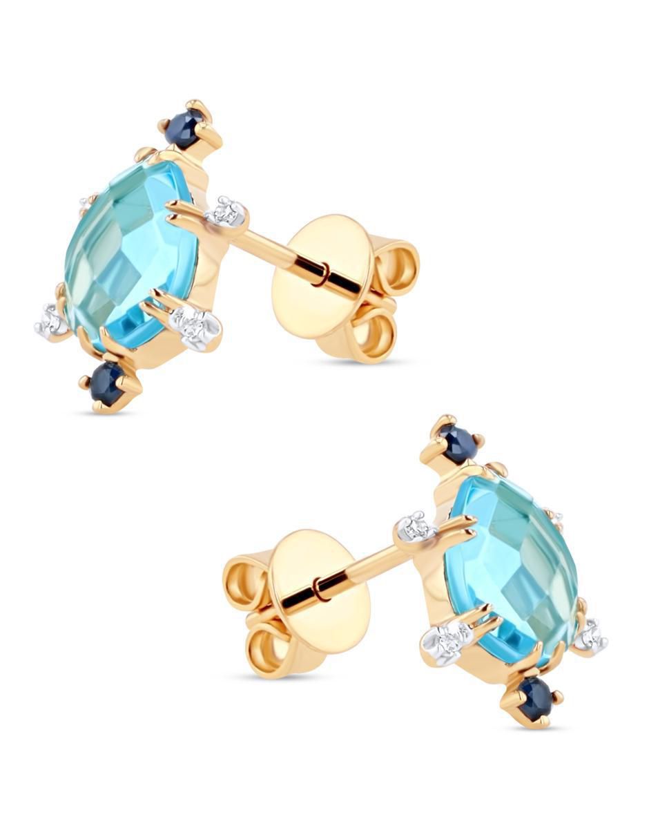 Aretes de gota de oro amarillo 14 K con acabado brillante diamante 2