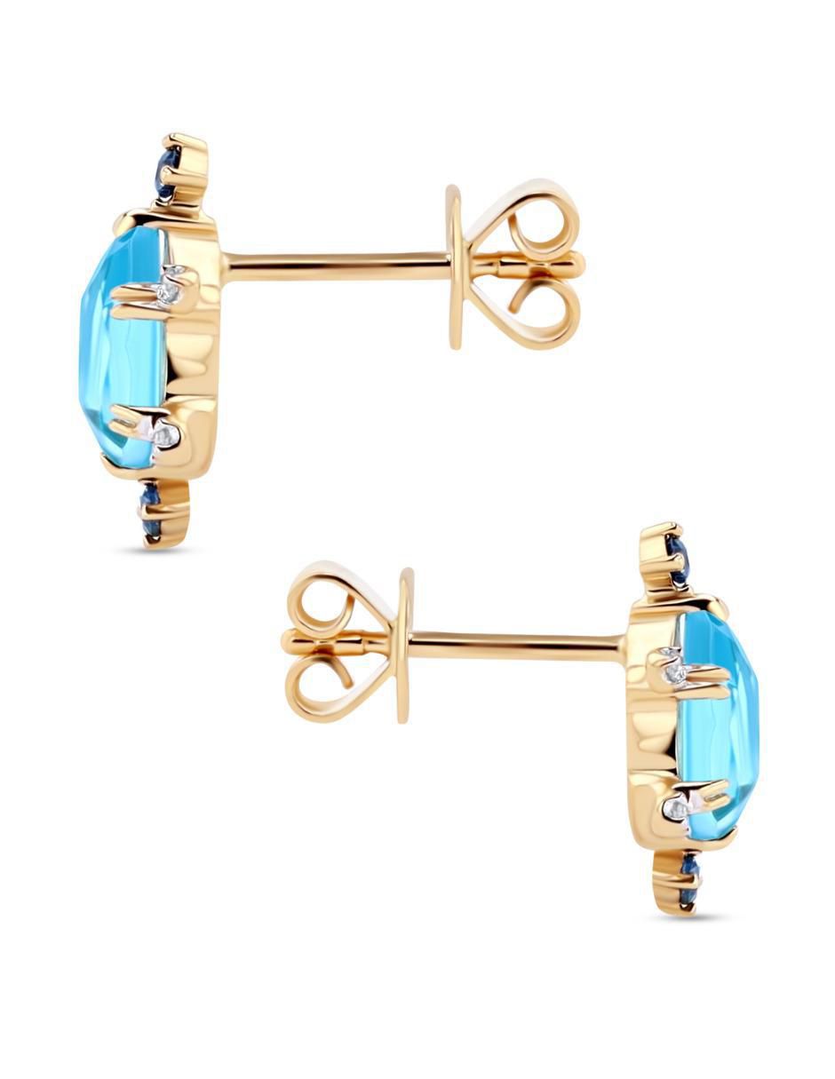 Aretes de gota de oro amarillo 14 K con acabado brillante diamante 3