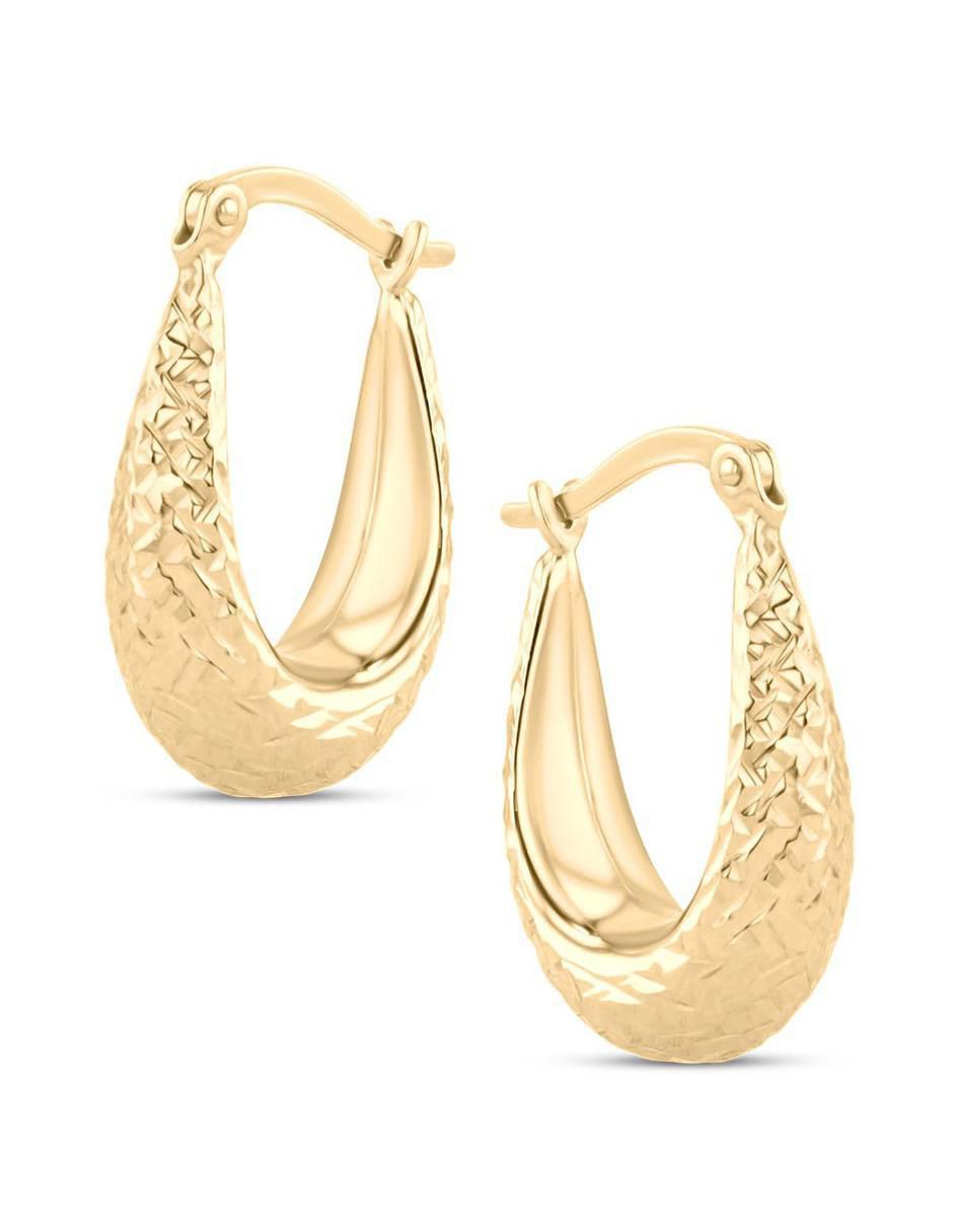 Arracadas ovaladas de oro amarillo 14 K con acabado brillante 2