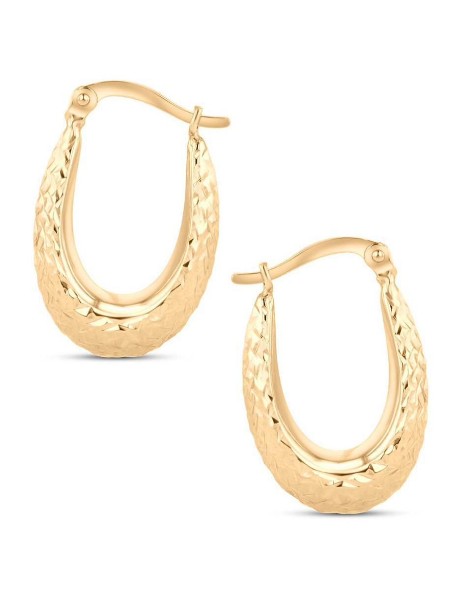 Arracadas ovaladas de oro amarillo 14 K con acabado brillante 3