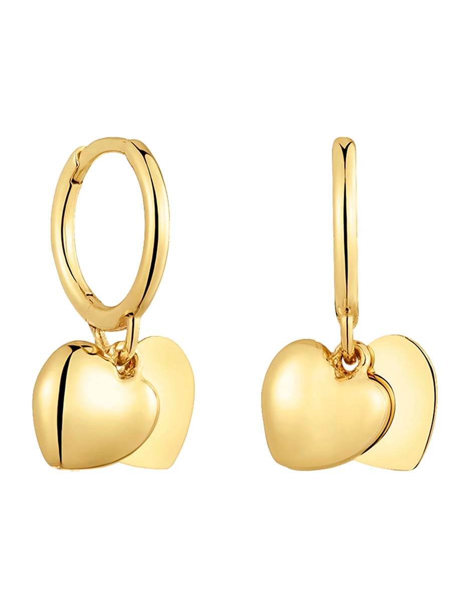 Aretes huggies de corazón Tous Flechazo de oro amarillo 14 k con acabado brillante