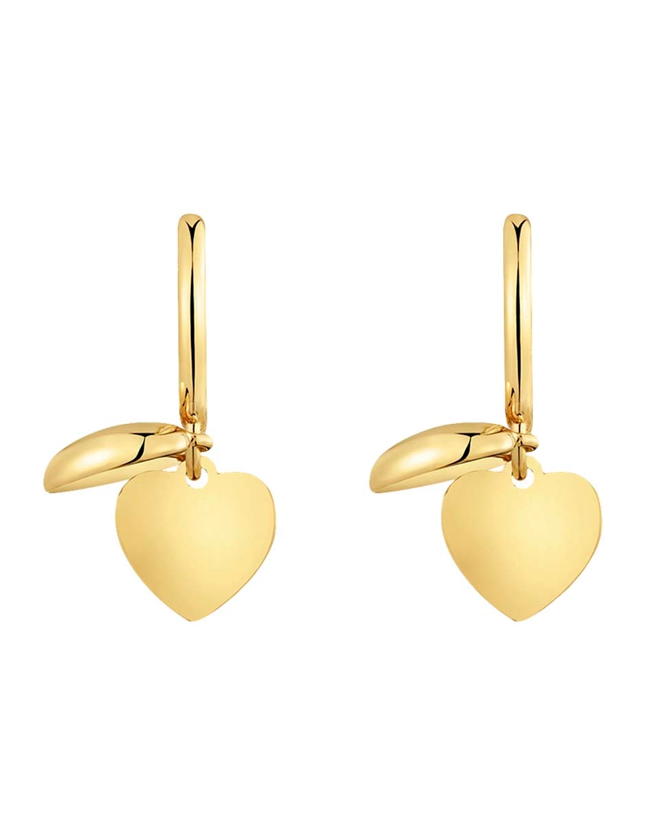 Aretes huggies de corazón Tous Flechazo de oro amarillo 14 k con acabado brillante