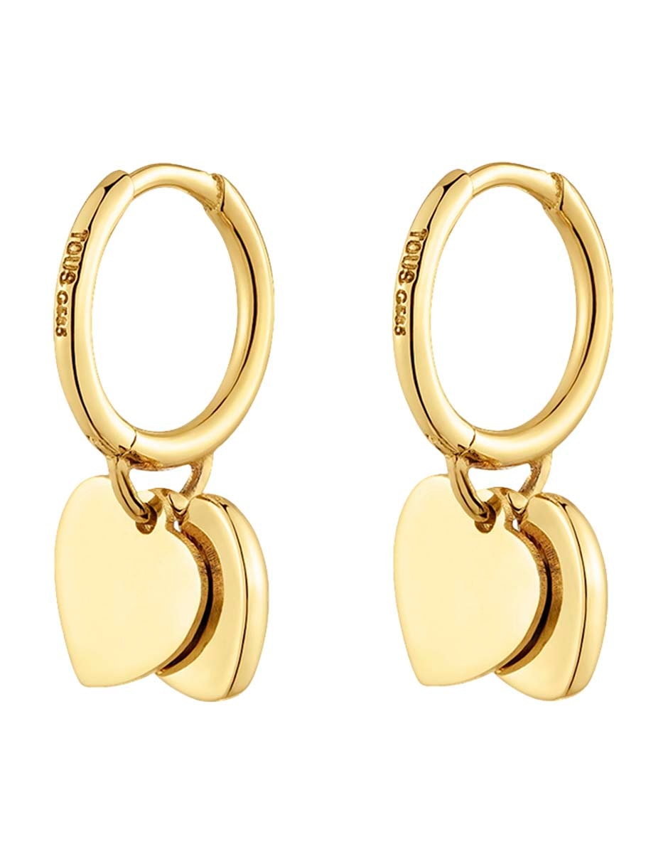 Aretes huggies de corazón Tous Flechazo de oro amarillo 14 k con acabado brillante