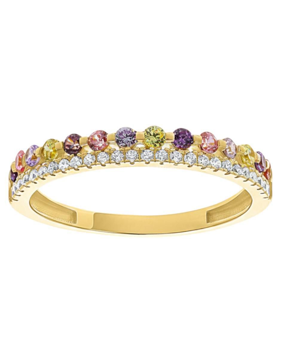 Anillo circular 10 k de oro amarillo zirconia brillante