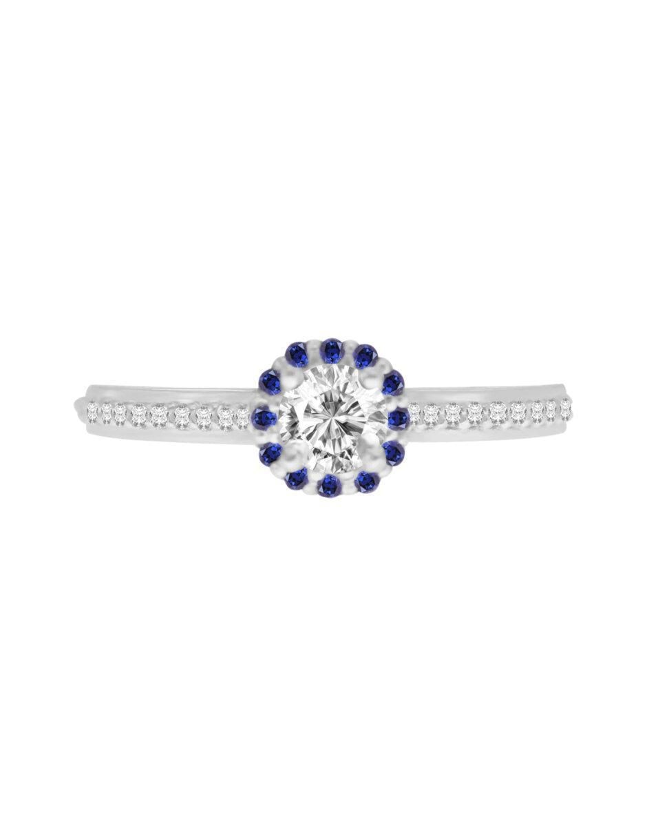 Anillo redondo Zanda 14 k de oro zafiro y diamante brillante