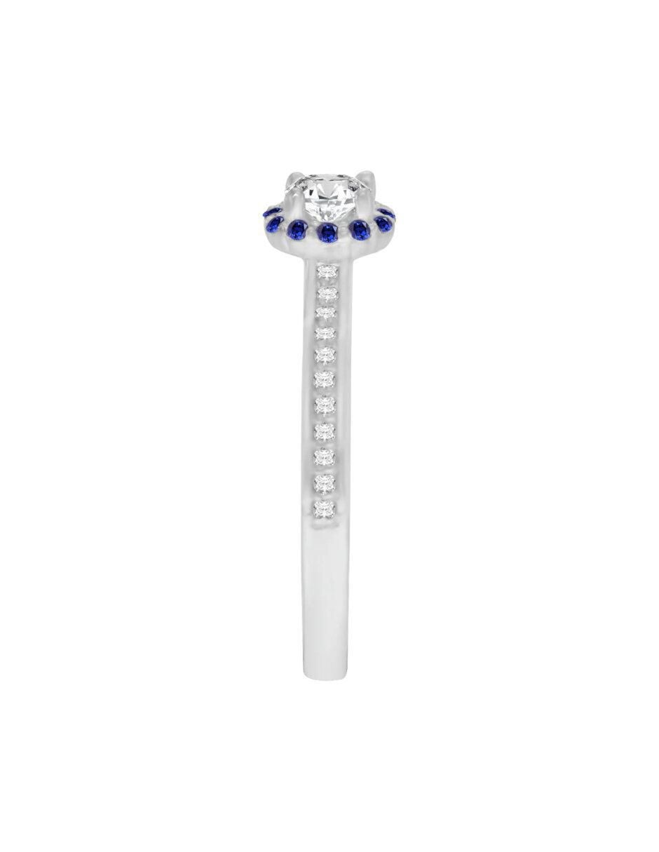 Anillo redondo Zanda 14 k de oro zafiro y diamante brillante 3