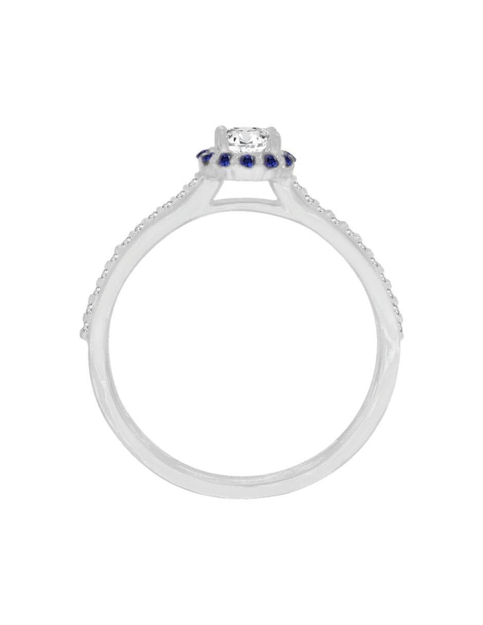 Anillo redondo Zanda 14 k de oro zafiro y diamante brillante 2