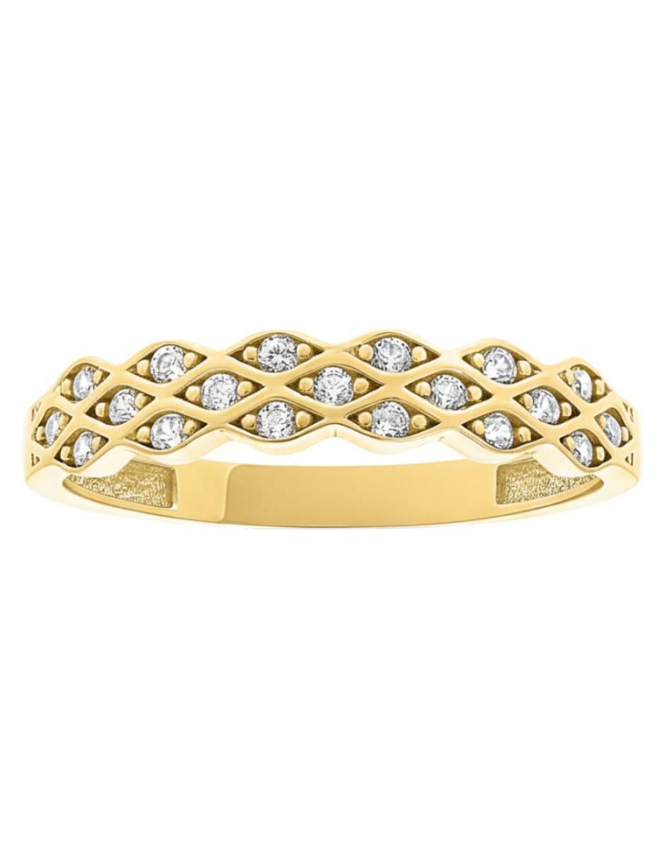 Anillo circular 10 k de oro amarillo zirconia brillante
