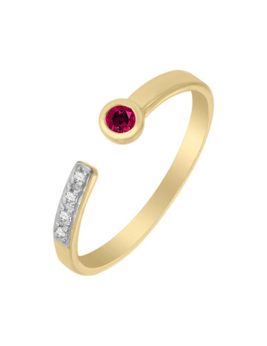 Anillo redondo Fantasy Colors 14 k de oro rubí brillante 4