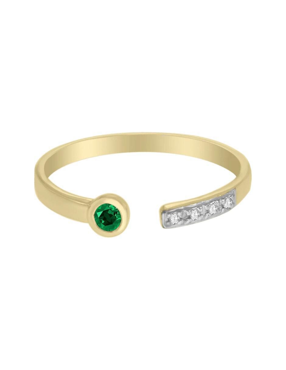Anillo redondo Fantasy Colors 14 k de oro esmeralda y diamante brillante Anillo redondo Fantasy Colors 14 k de oro esmeralda y diamante brillante