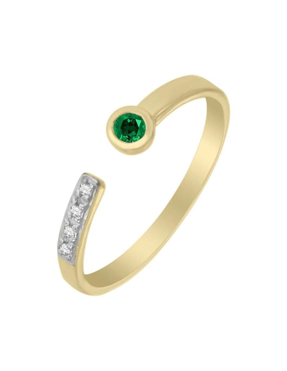 Anillo redondo Fantasy Colors 14 k de oro esmeralda y diamante brillante 4