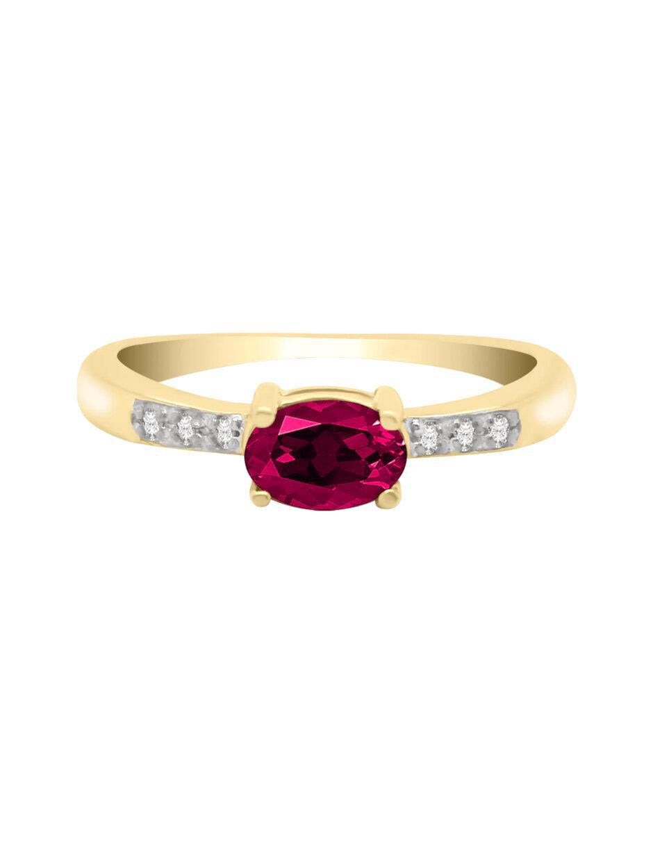 Anillo redondo Rubeos 14 k de oro rubí y diamante brillante Anillo redondo Rubeos 14 k de oro rubí y diamante brillante