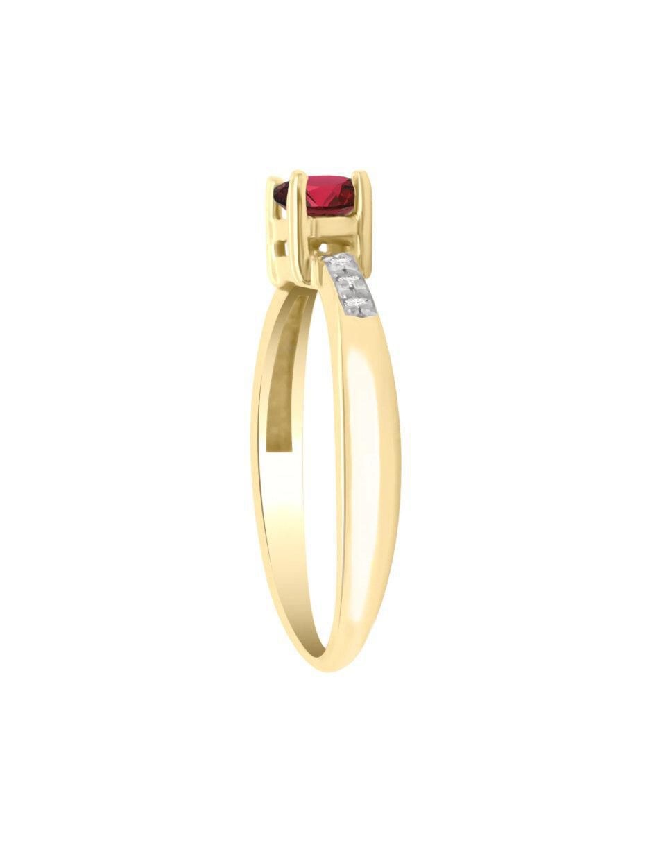 Anillo redondo Rubeos 14 k de oro rubí y diamante brillante 3