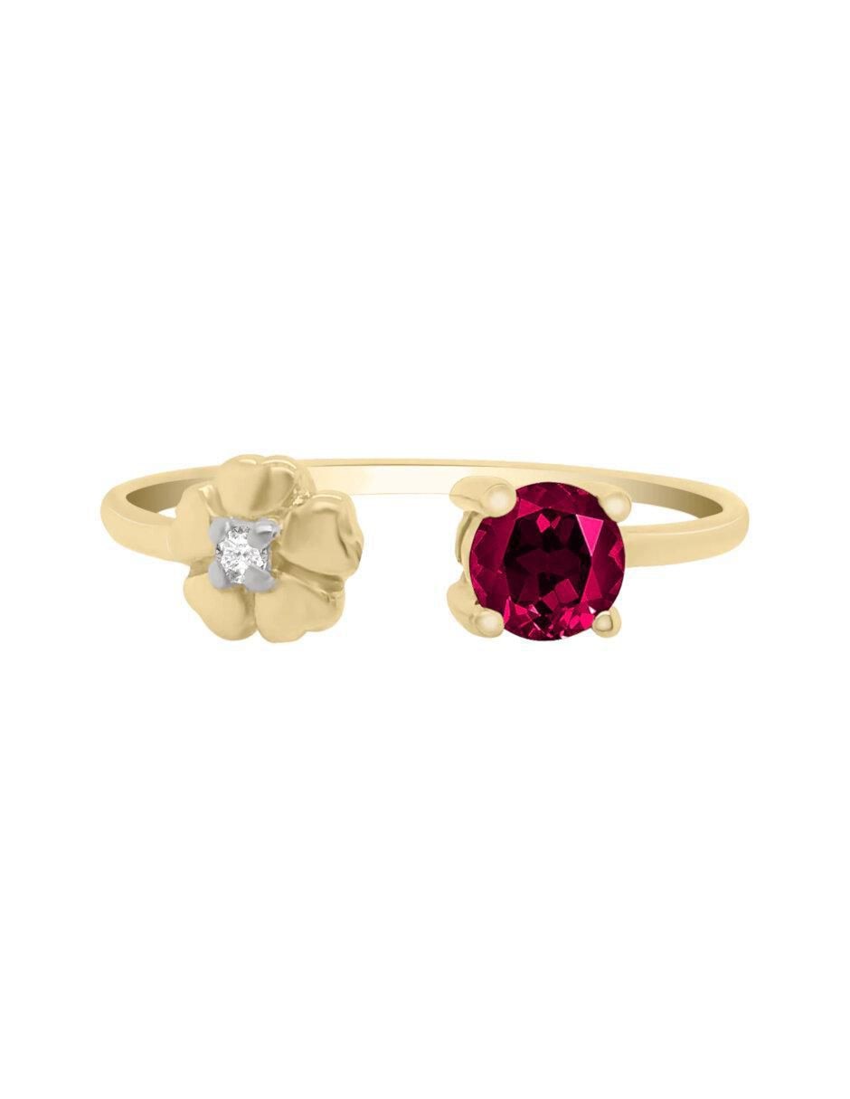 Anillo redondo Inara 14 k de oro rubí y diamante brillante Anillo redondo Inara 14 k de oro rubí y diamante brillante