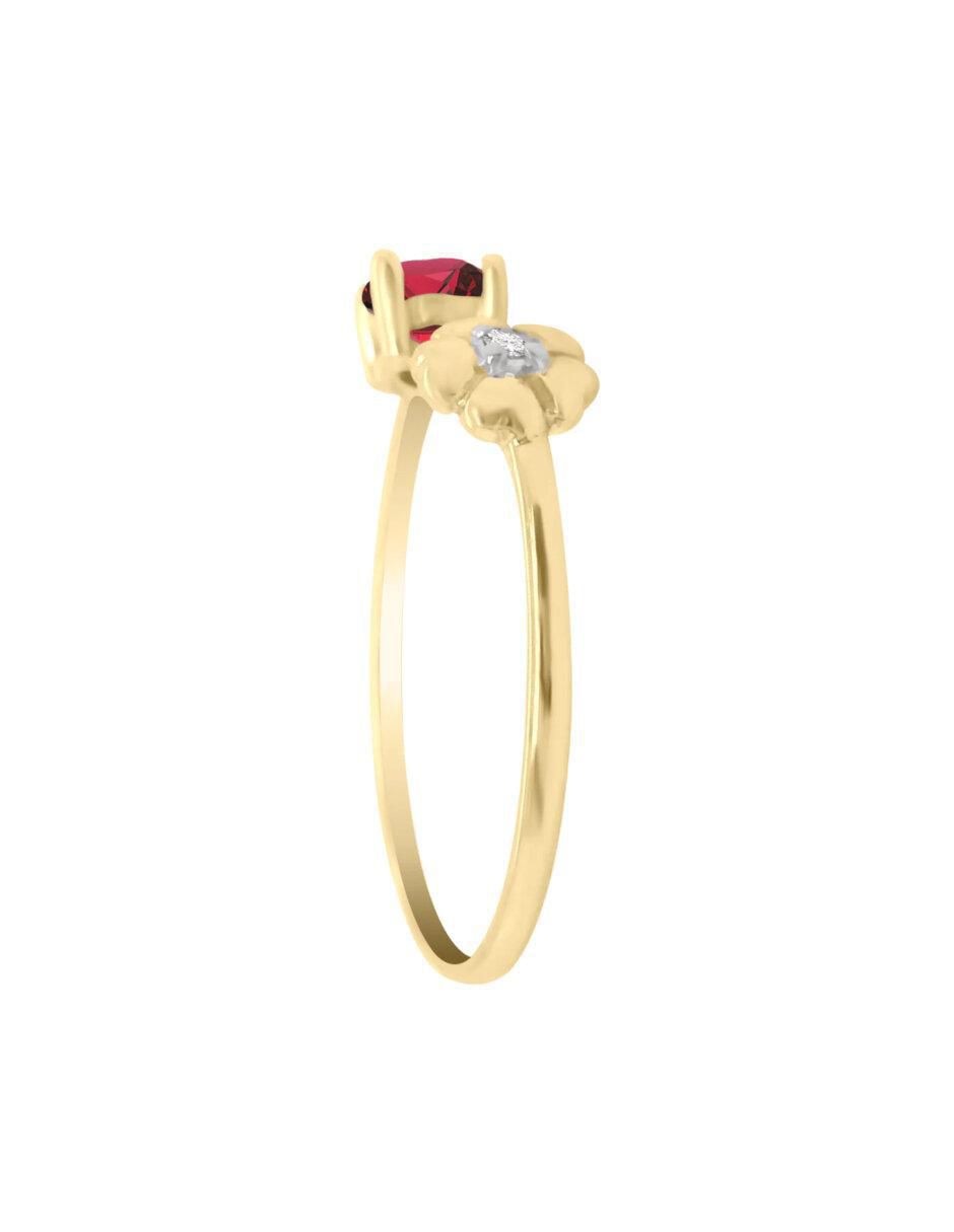 Anillo redondo Inara 14 k de oro rubí y diamante brillante 2