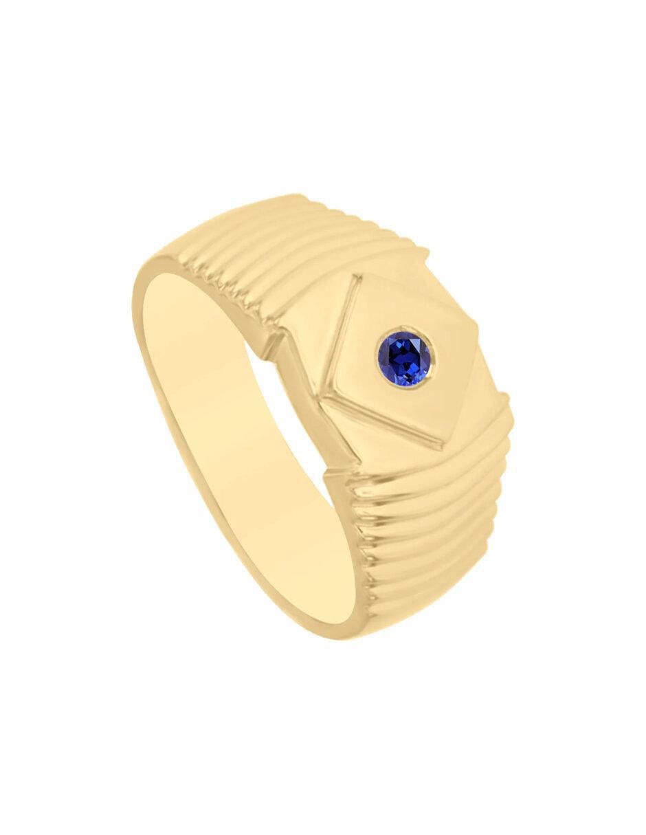 Anillo redondo Ricker 14 k de oro zafiro brillante 2