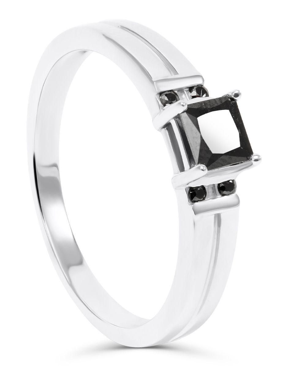 Anillo cuadrada 14 k de oro blanco zirconia brillante 4
