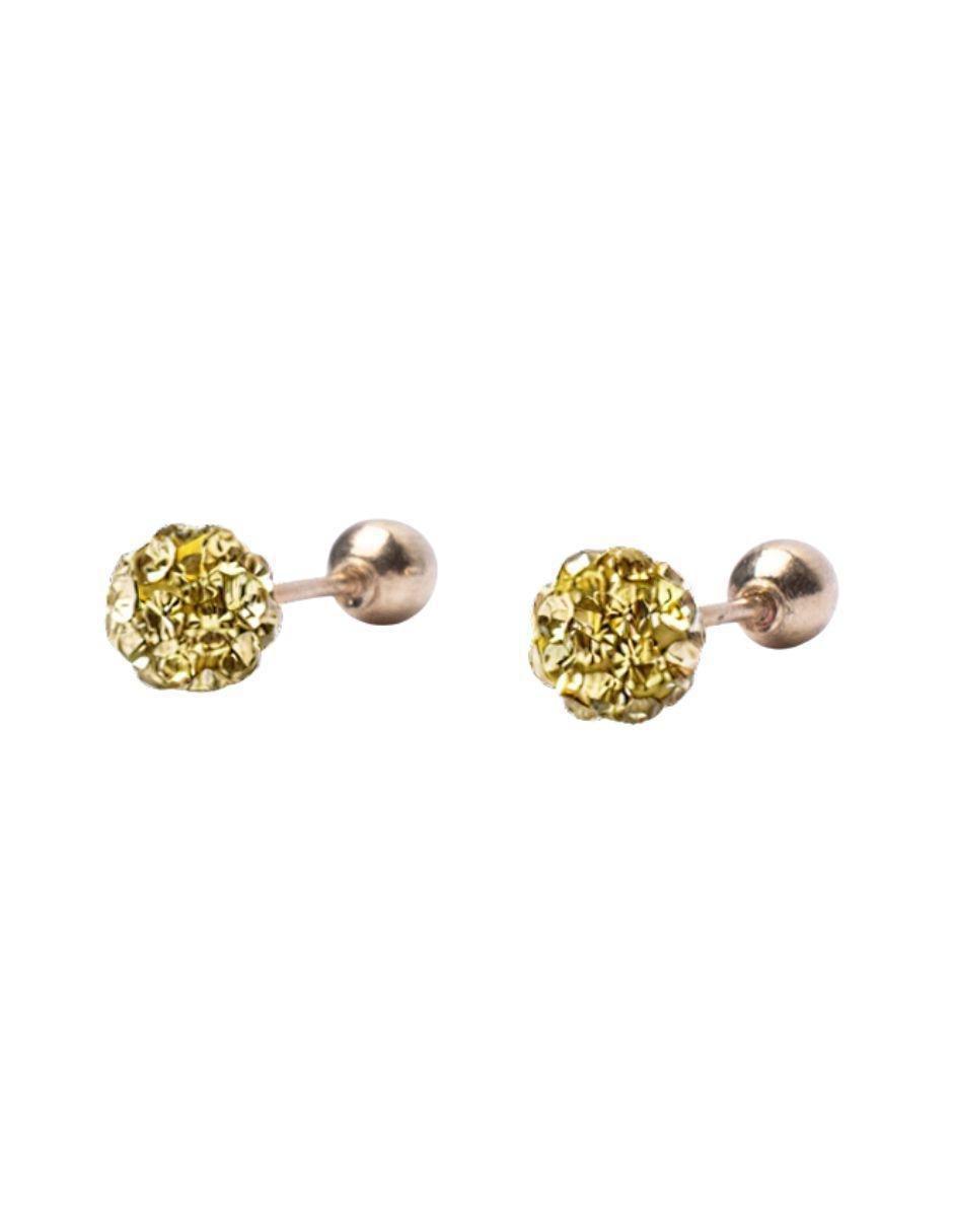 Broqueles de esfera de oro 14 K con acabado pavé